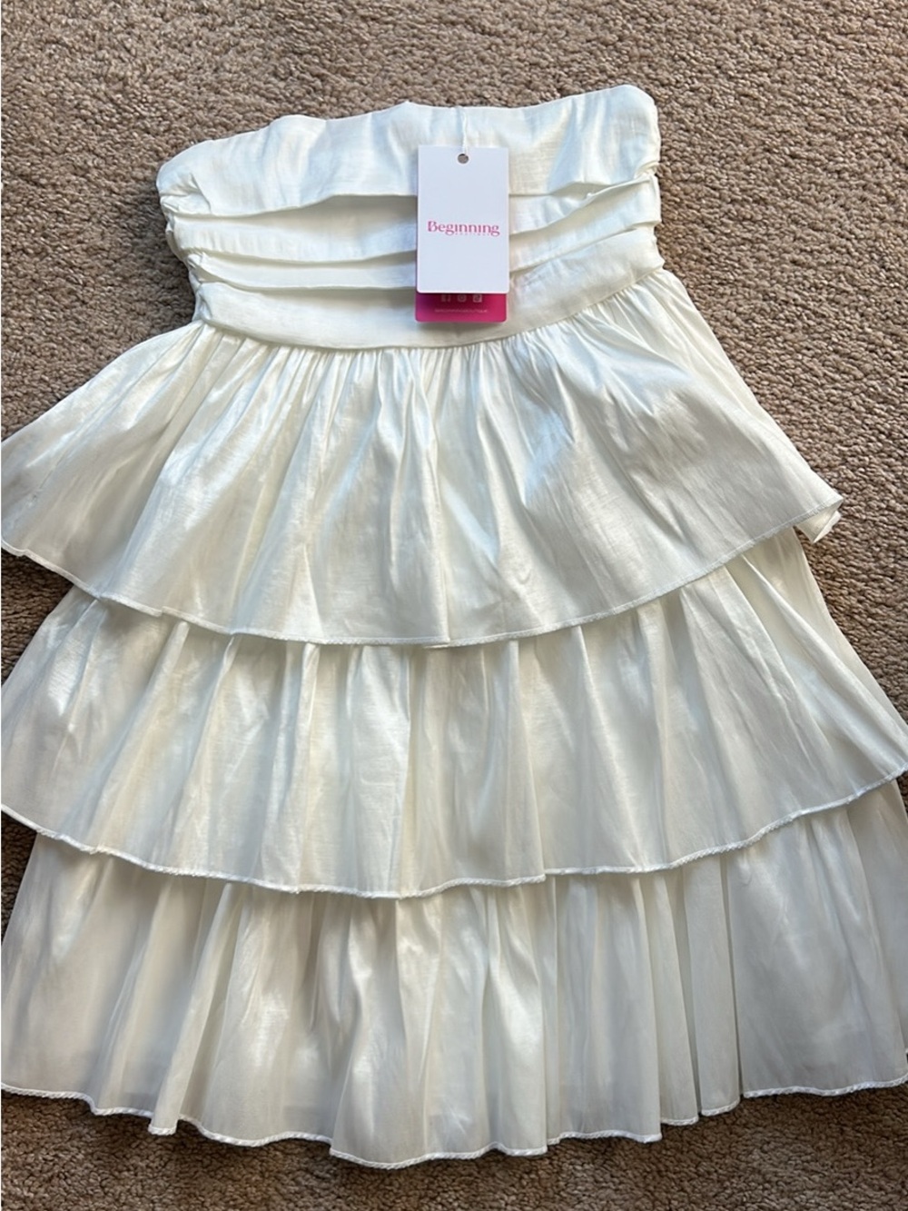 Beginning Boutique Ivory Strapless Tiered Ruffle Dress